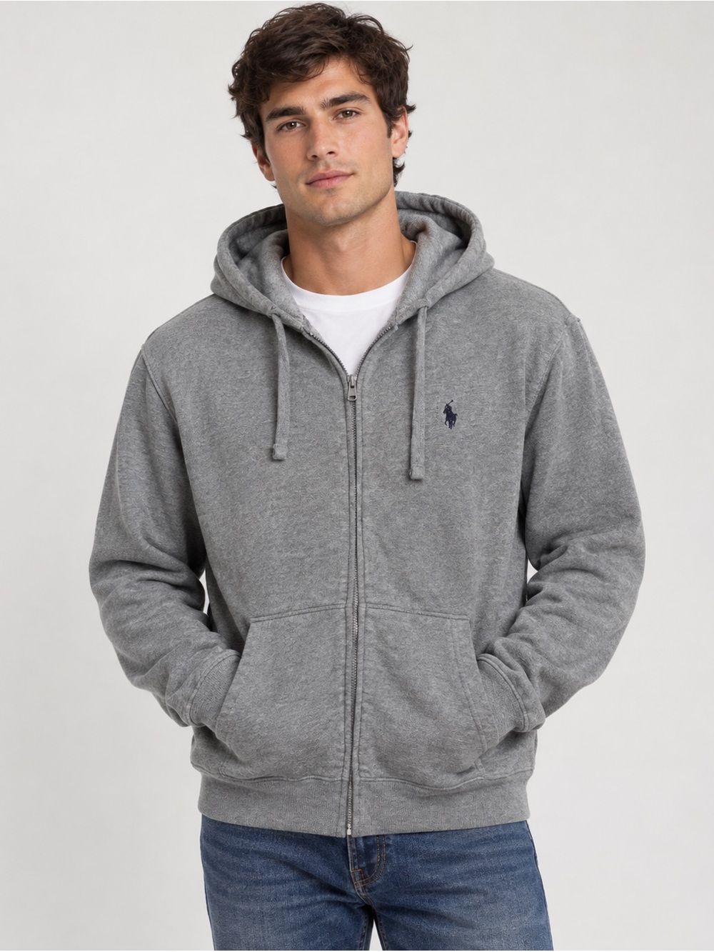 U.S. POLO ASSN Vintage Style Heather Gray Zip Up Hoodie Skate Indie grunge Large